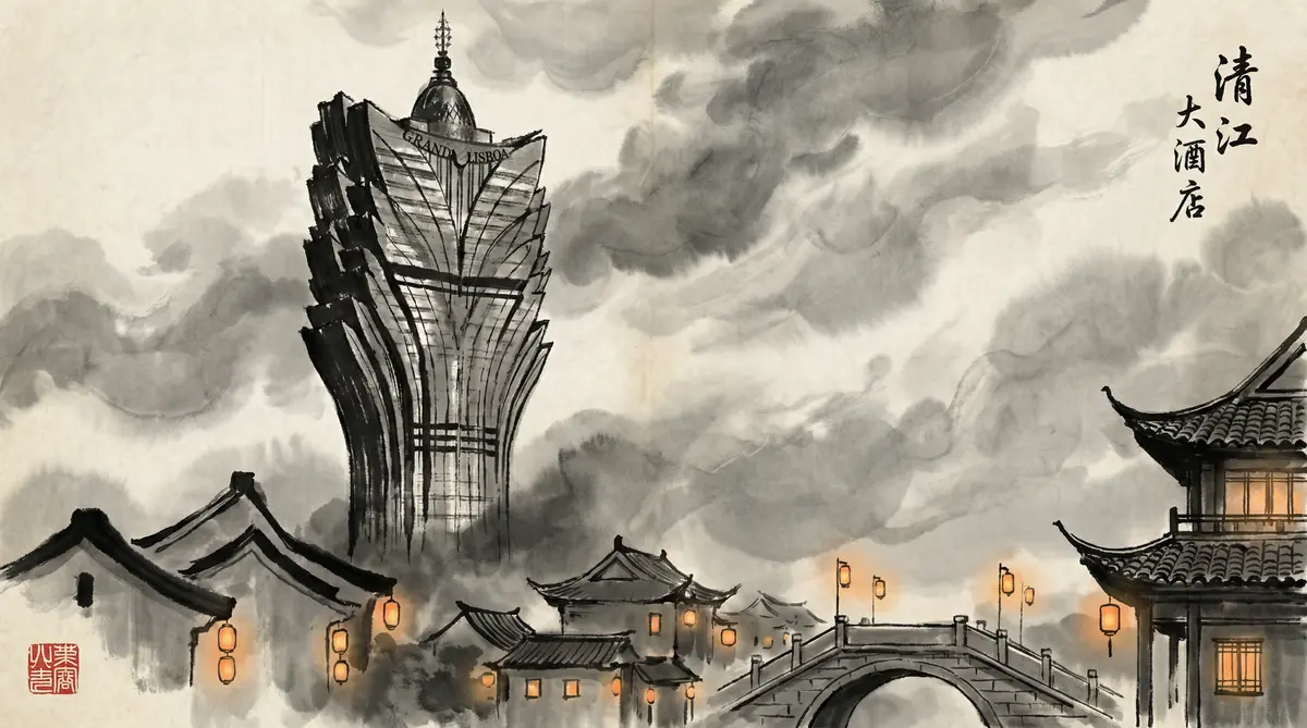 澳门资料澳门新葡京酒店水墨画全景