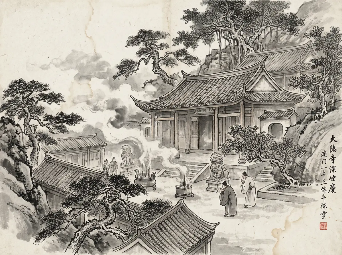 澳门资料推荐澳门妈阁庙水墨画风格