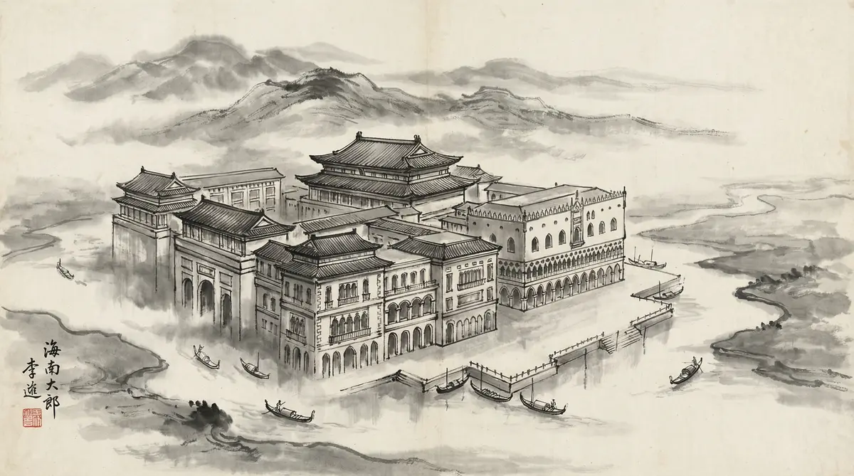 澳门资料金沙国际度假村水墨画全景